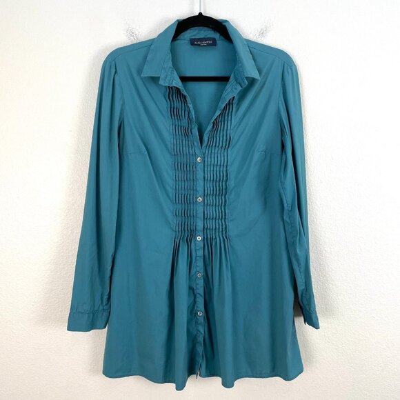 Piazza Sempione 42 Womans Pintuck Pleated Tunic Top Long Sleeve Button Up Shirt - Picture 1 of 10